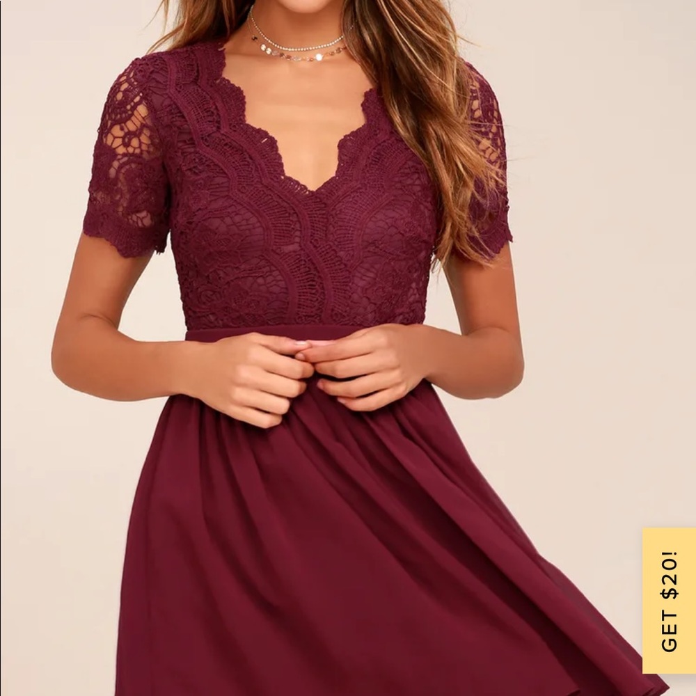 Lulus Angel in Disguise Burgundy Lace Skater Dress